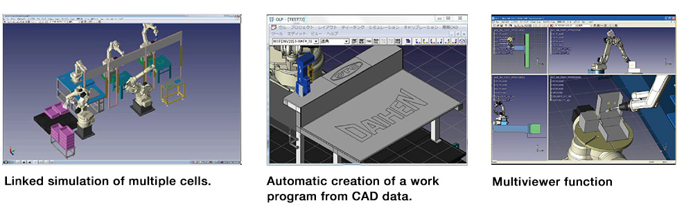 Linked simulation of multiple cells.Automatic creation of a work program from CAD data.Multiviewer function